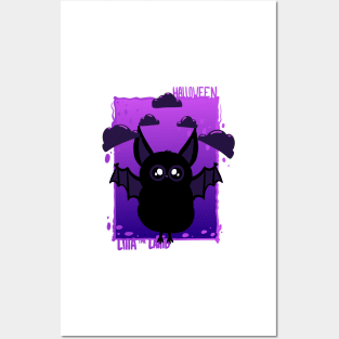 Black Halloween Bat  | Purple Clouds | Lilla The Lamb Posters and Art